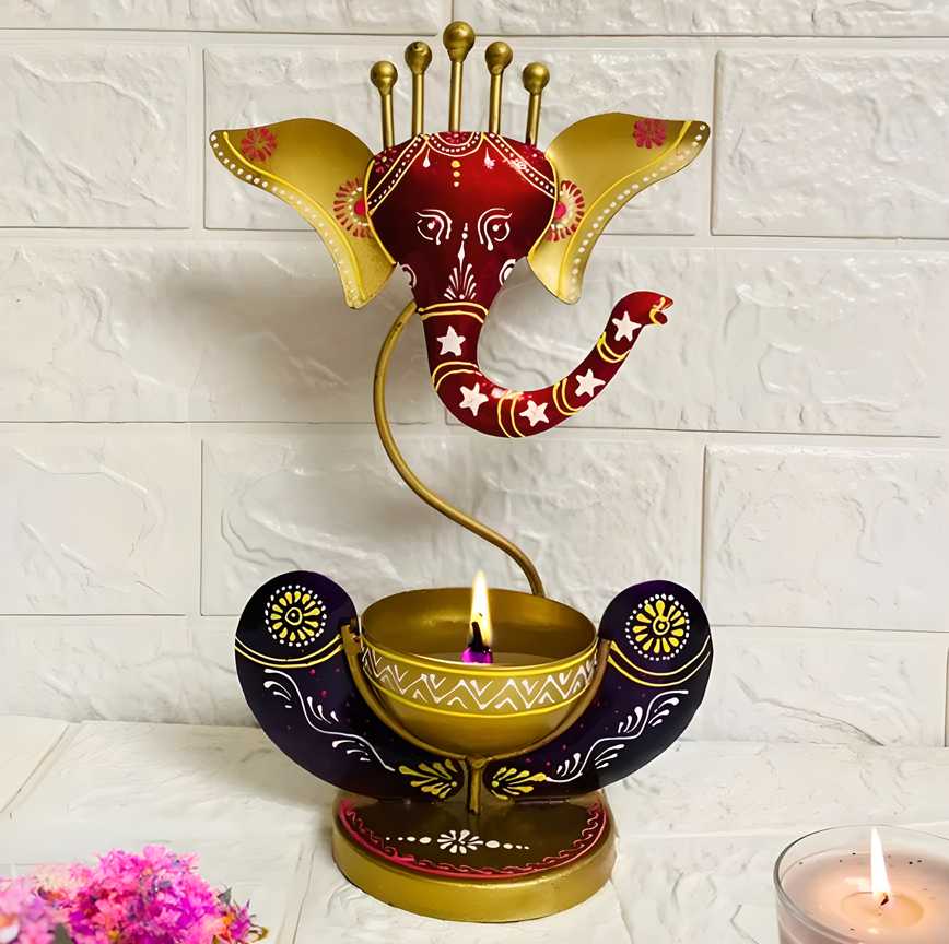 I Crafted Spiritual Decor Ganesh with Taillight Candle Holder