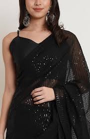 Premium Black Sequin Party Wear Saree