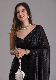 Premium Black Sequin Party Wear Saree