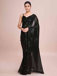 Premium Black Sequin Party Wear Saree